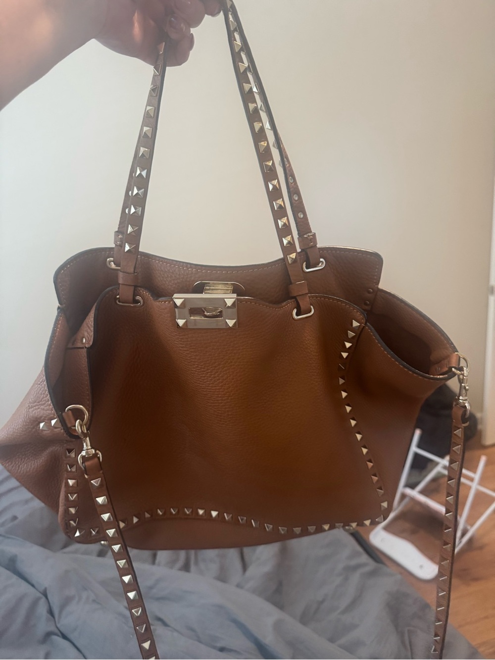 Valentino Brown Leather Rockstud Shoulder Bag